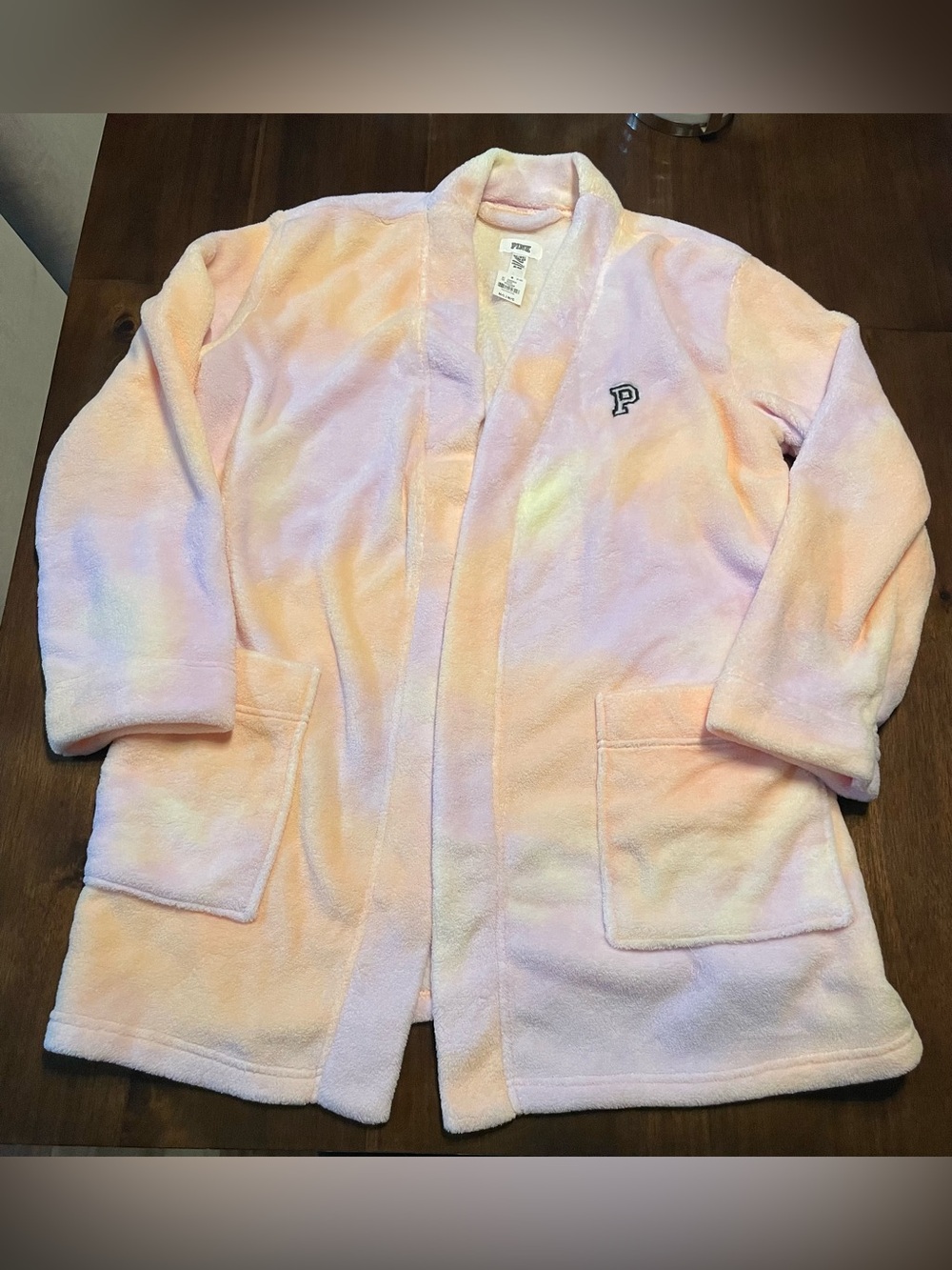 PINK By Victoria's Secret NWT M/L Campus Fit Short Plush Spa Bathrobe Tie Dye
